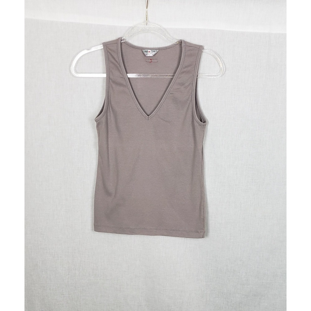 Hard Tail Forever Womens Ribbed V-Neck Tank Top Taupe Mauve L Knit Casual Summer